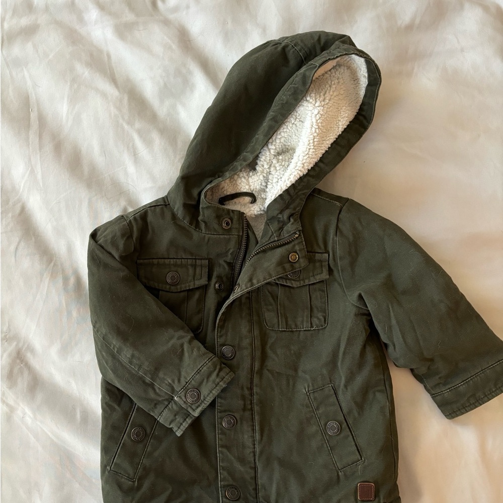 Janie and Jack Olive Green Hooded Jacket with Sherpa Lining